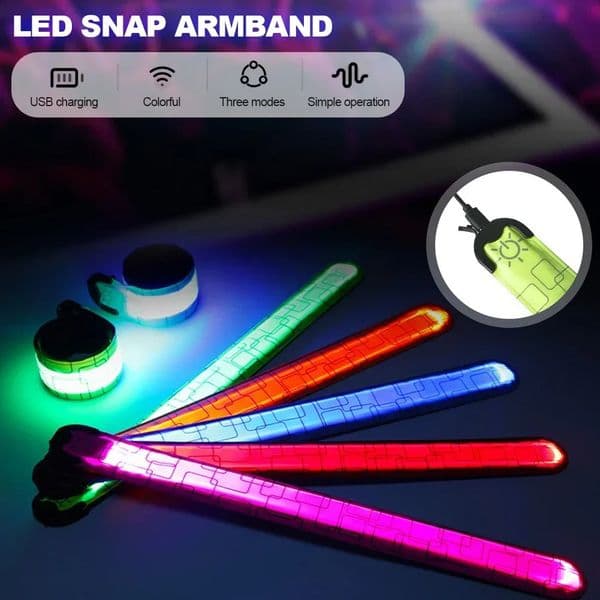 LED Glowing Snap Armband Wrist Band High Brightness Decorative Rechargeable LED Slap Glowing Night Running Armband Bracelet 250911BJ