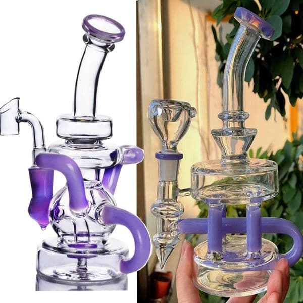 8inchs Purple Glass Bong Bubbler Smoking Glass Water Pipes shisha Hookahs Recycler Oil Water Bongs with 14mm