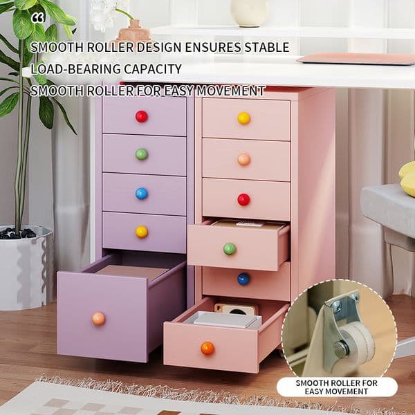 Drawer style storage cabinet wrought iron cabinet storage cabinet macaron colored multi-layer storage space with wheels that can be moved