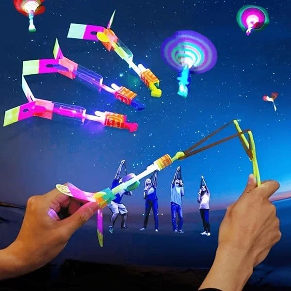 10pcs Led Light Rockets Bright Flying Toys with Slings Launchers Party Favors for Birthdays Halloween Christmas 250911BJ