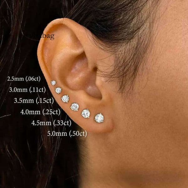 Drop Ship Sier/10k/14k/ Gold 0.5ct Moissanite and Lab Dia Fine Stud Earrings Jewelry Women