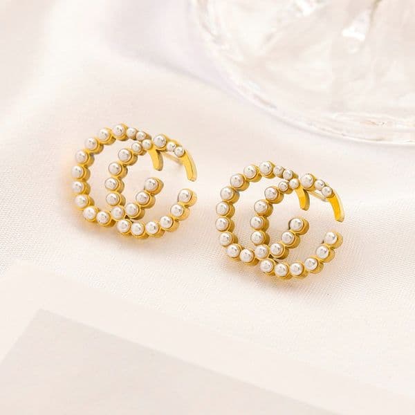 Luxury Brand Designer Pearl Stud Earrings For Women Crystal Rhinestone Earring Girl Temperament Jewelry Marry Wedding Party Gift