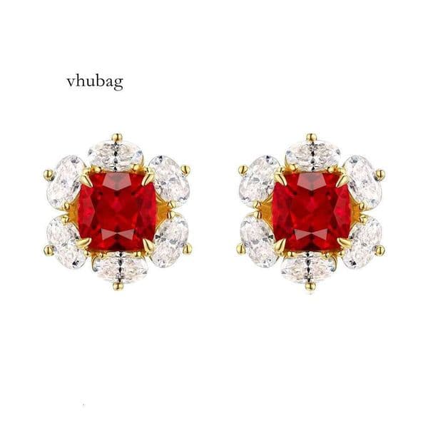 Vintage Sterling Sier Lab Grown Ruby January Birthstone Stud Moissanite Earrings for Women Rhodium Plated Anniversary