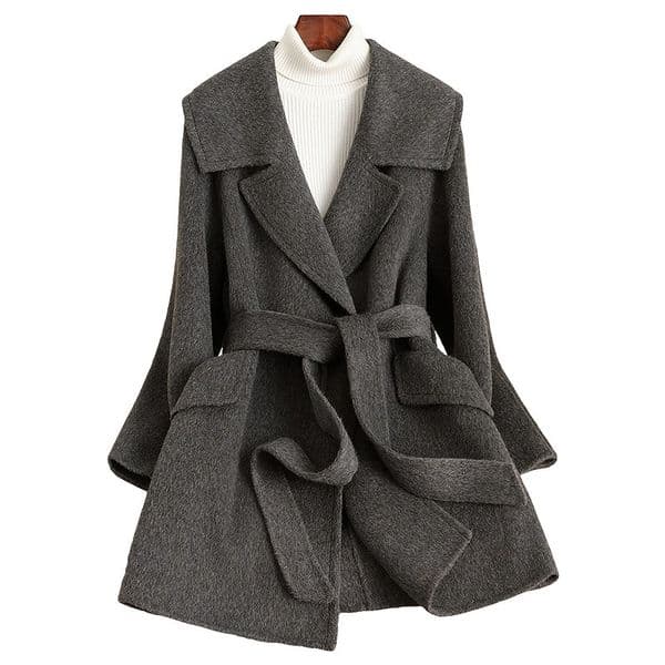 D5361 New autumn and winter lace-up lapel slim wool coat