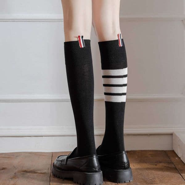 TB Four-Bar Striped Calf Pure Cotton Tube Korean Version JK Girl Uniform Knee-High Long Handmade Label Socks