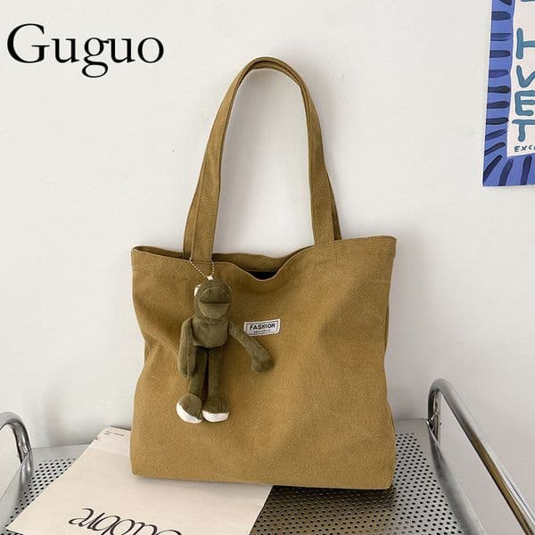 Guguo Free Shipping New Designer Bag Thickened Washed Canvas Women's Bag Large Capacity Handbag Simple Commuting Handbag Oxford Cloth Large Bag Shoulder Bag