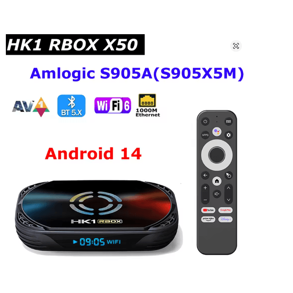 HK1 RBOX X50 Android 14 TV Box Amlogic S905A (S905X5M)4GB 32GB 64GB 128GB 1000M LAN Wifi6 4K Active Cooling Fan BT Voice Control Set Top Box