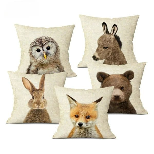 Cute Baby Animals Cushion Cover Home Decor Bunny Donkey Fox Decorative Pillows Linen Pillow Case Baby Room Decoration