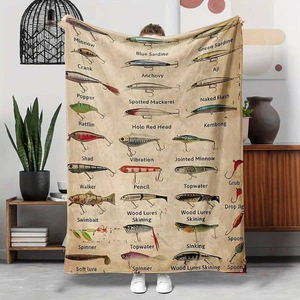 1pc Fishing themed flannel blanket super soft machine washable camping sofa blanket outdoor sports blanketXJ250912