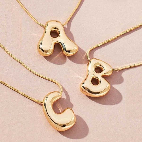 Golden Color Stainl Steel Initial Necklace for Women Girls Chunky Bubble Letter Pendant Necklaces Tren Collar Jewelry GiftXJ250912