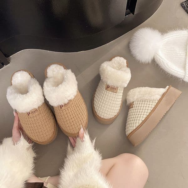 Designer Shoes Free Shipping Womens 2026 Autumn Winter New Warm Thick Bottom Knitted Casual Outerwear Cotton Slippers