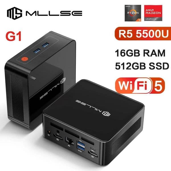 MLLSE G1 Mini PC AMD Ryzen5 5500U DDR4 16GB RAM 512GB ROM WiFi5 BT42 Windows 11 Pro Desktop Computer Mini Pc Work