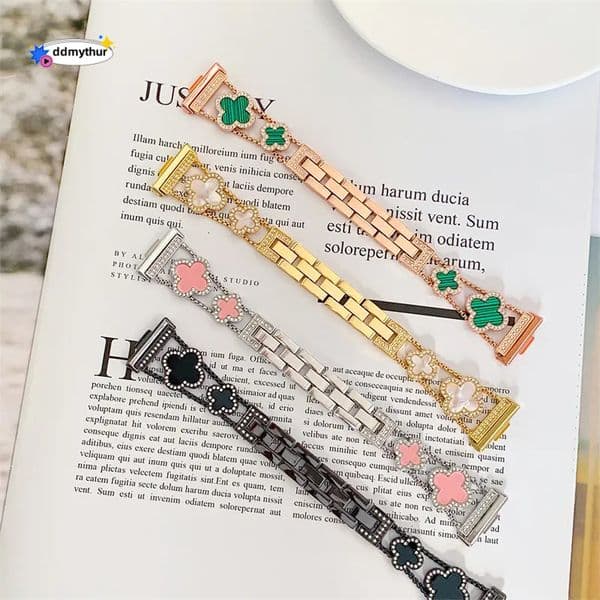 Four Leaf Clover Apple Watch 40mm 44mm 42mm 45mm 49mm 46mm Women Flowers Metal Bracelet For IWatch Series 10 9 8 7 6 5 4 3 SE Ultra 2 Dia Smart Straps Band ddmy