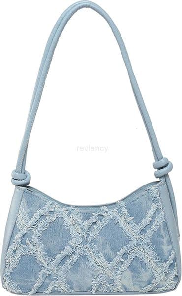 Womens Denim Shoulder Bags Top Handle Handbags Distressed Quilted Jean PursesW250913