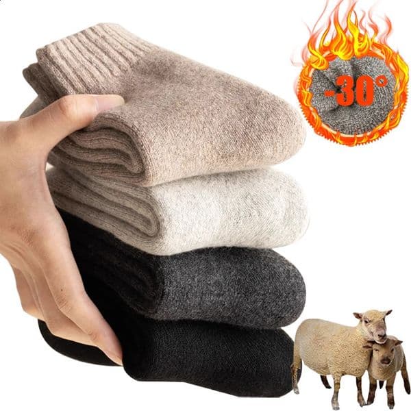 2024 Winter Warm Women Socks Wool Male Men Super Thicker Solid Merino Against Cold Snow Terry 250912BANJIA