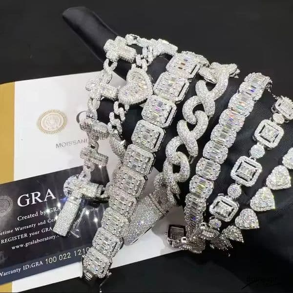 Wholesale Price Lab Dia Sier Vvs Moissanite Iced Out Hip Hop Jewelry Necklace K Chain Tennis Cuban Bracelet M ddmyapr