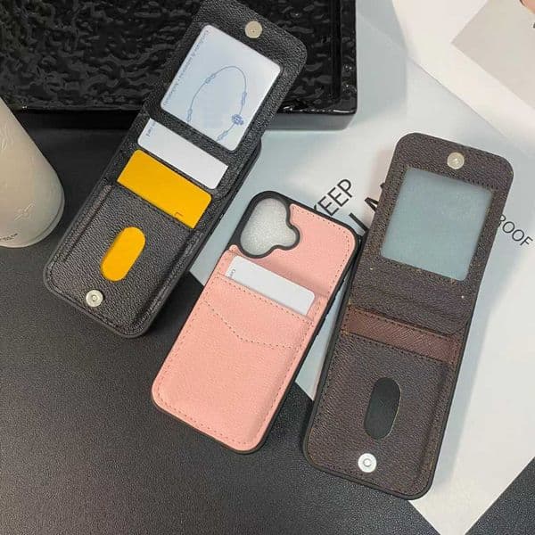 Fashion Designer Monogram Pattern Phone Cases for iphone 17 16 15 14 13 12 pro max Card Holder Pocket Cellphone Case for Samsung S25 S24 S23 ultra