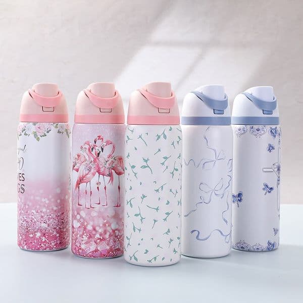 Designer water cup new portable fruit cup cartoon 304 stainless steel thermos cup double drinking straw cup handle sports kettle