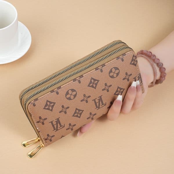 Premium Luxury 2025 New Women's Long Vintage Wallet Large Capacity Double Zipper Clutch with Phone Pocket Fashion Letter Print Design