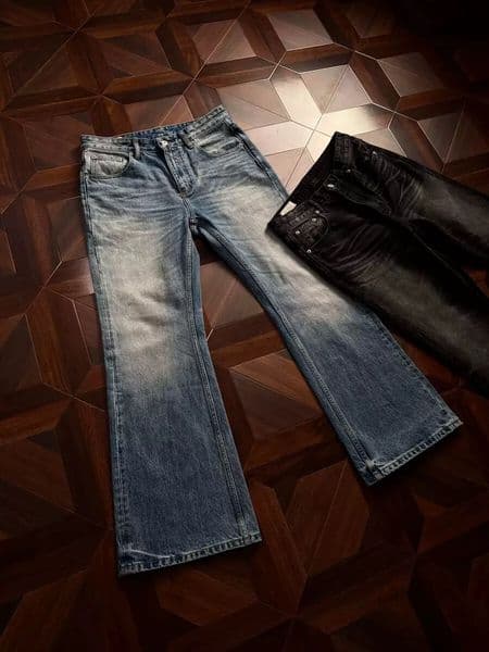 Mens Jeans Advanced 646 Washed Natural Cat Whiskers Flared Jeans BootCut Japanese Auxiliary Materials 20 Z260404
