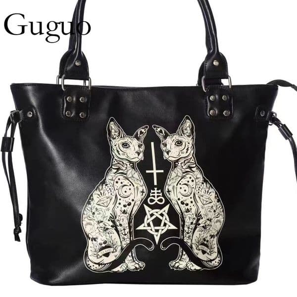 Guguo Free Shipping New Designer Bag Original Niche Design Dark Gothic Tattoo Hairless Cat Five Pointed Star Bag Large Capacity Commuting Handbag Shoulder Bag