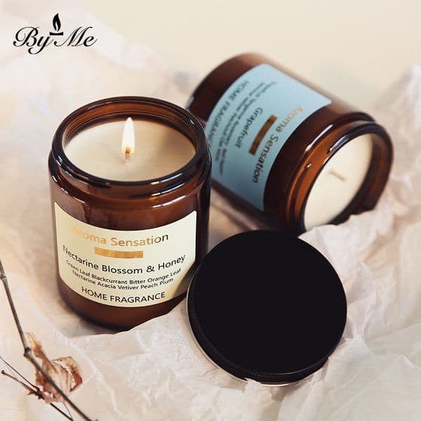 Soy Wax Black Lid TeaColored Cup Scented Candle Smokeless Home Fragrance for Valentines Day Gift W251104 W260304