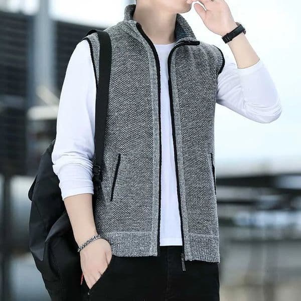 Mens Sweater Vest Solid Knit Sweaters Sleeveless Jackets Knitted Cardigan Zip Coat Turtleneck Fleece Warm Homme Clothes 250915