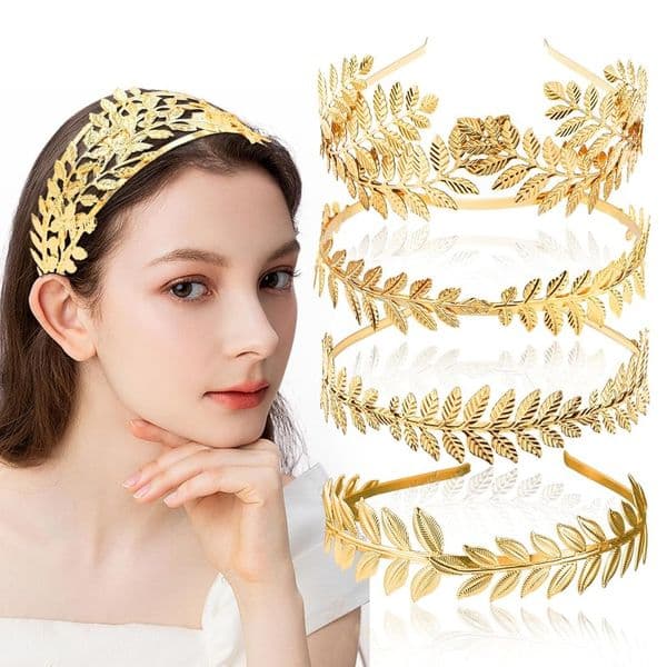 5 Style Mix 5 PCS Greek Goddess Leaf Headband for Bride Golden Roman Laurel Leaf Branch Crown Bridal Headpiece Wedding Hairband for Women