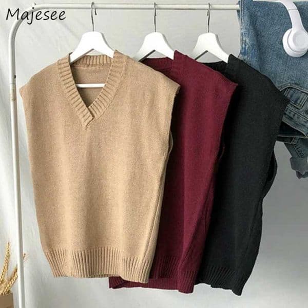 Sweater Vest Men Plus Size 2XL Spring Autumn Oversize Mens Vests Solid Simple Allmatch Vneck Couples Retro Khaki Soft Ulzzang W250915