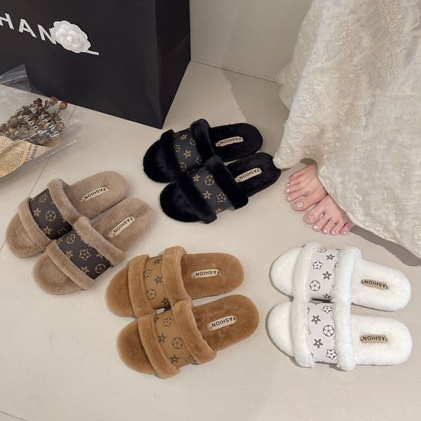 Designer Slippers Crossborder AutumnWinter New Style Flipflops Wool Slippers 2025 Home Patchwork Cotton Slippers Foreign Trade Womens Slippers Free sh L260403