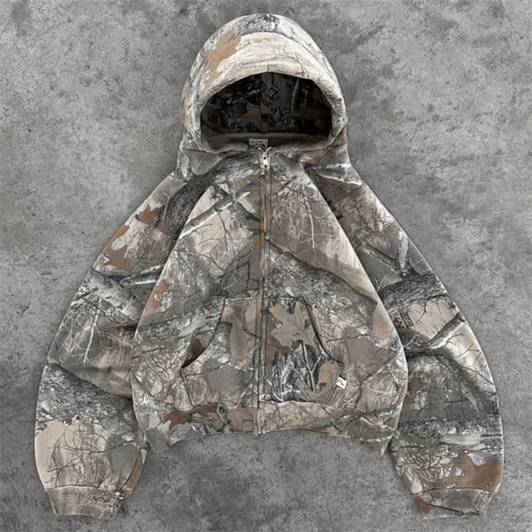 Y2K Retro zip up Hoodie Men Camouflage Pattern zipper Sweatshirt High Street Hip Hop Streetwear Oversized Unisex Camo 250915BJ