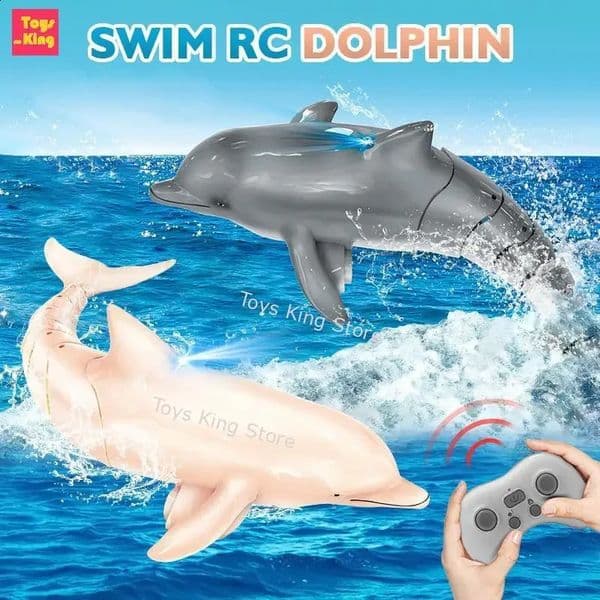 24G Simulation RC Dolphin Remote Control Animals With Lights Submarine Spray Water Toy Electric Fish Outdoor Kids Toys Boy Gift 250916BJ