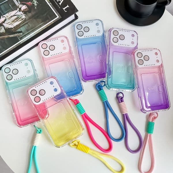 Gradient Pocket Cases For Iphone 17 Air 16 15 Plus 14 13 12 Pro Max Dual Hybrid Color Hard PC Soft TPU 3in1 Credit ID Card Slot Clear Shockproof Phone Cover