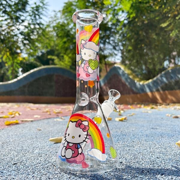 10inch Rainbow Cat Glass Bong Beaker Smoking Water Pipe Hookah with Downstem and 14mm Male Bowl