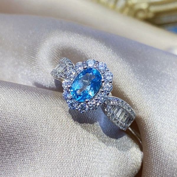 Luxury Brand Designer Jewelry Internet Celebrity Live Hot Sale New Product Imitation Sky Blue Topaz Full Diamond Simple Elegant Open Ring For Women