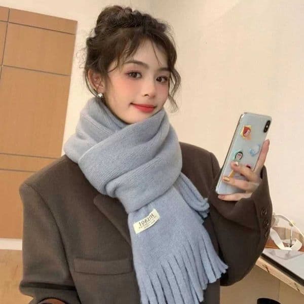 New Warm Winter Cashmere Scarf Solid Color Knitted Long Tassel Scarves Soft Thickened Shawl Wrap Women Z250916