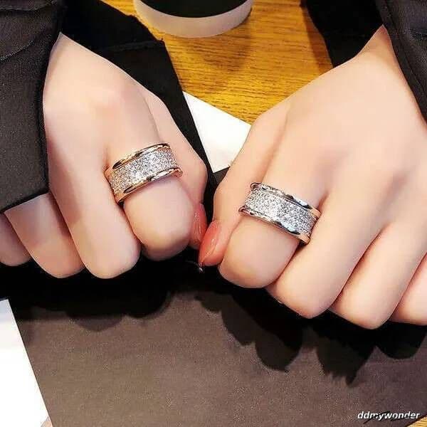 V Plated Rose Gold Inlaid Full Dia Small Waist Wide Version Ring Exquisite Jewelry ddmywonder