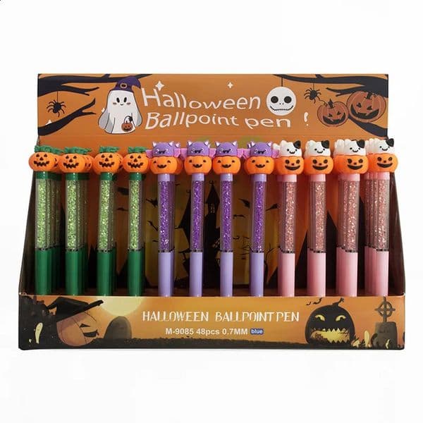12 Pcs Crystal Halloween Ballpoint Pen Pumpkin Bat Demon Skeleton Festive Twist Signature Pen 250916BJ