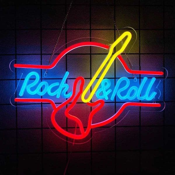 Rock Roll Music Neon Sign Led Guitar Icon Usb Powered Used For Music Studio Music Recording Studio Background Decor Y250916
