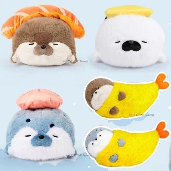 Dropship Cute Sushi Seal Plush Toy Lifelike Stuffed Marine Sea Otter Japanese Fried Shrimp Soft Doll Pillow Cushion For Kids 250915BJ