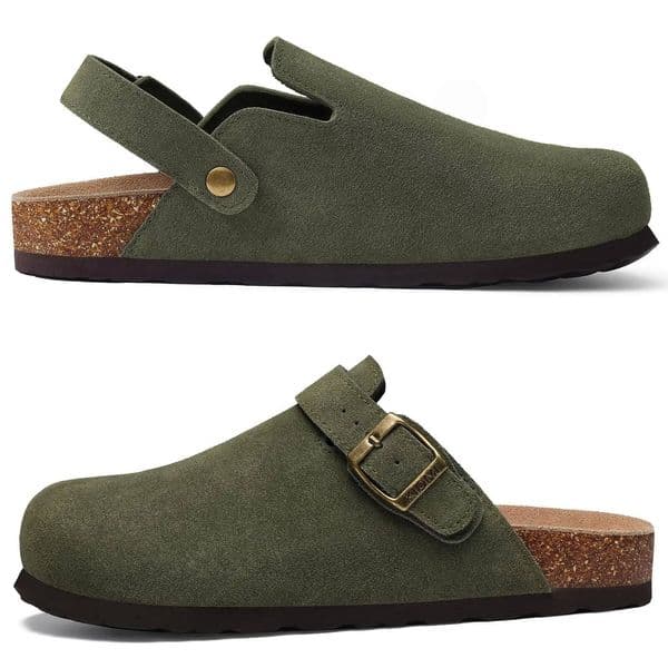 Crestar Women Cow Suede Clogs Cork Footbed Leather Mules Lady Outdoor Comfort Arch Support Potato Shoes With Adjustable Strap ddmypanda