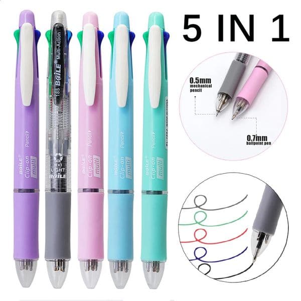 5pcsset highquality 5 in 1 Multi functional Multi colored ballpoint pens Set with pencil core Writing Marking Supplies 250916BJ