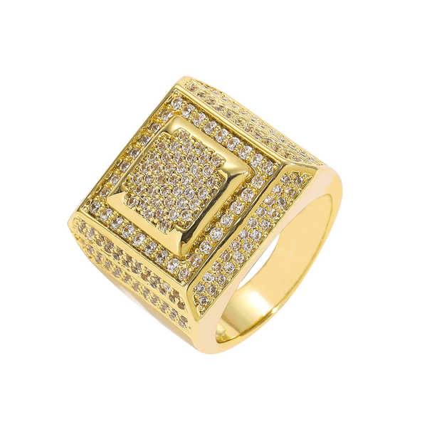 European and American hip-hop micro inlaid zircon men's ring, hiphop square gold ring, personalized trendy men's cross-border accessories rings for women