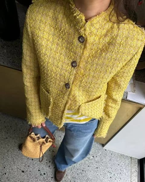 Autumn Winter Elegant Woolen Coat For Women Tassel Fashionable ONeck Sweet Yellow Tweed Jackets Korean Style Coats 250917BJ