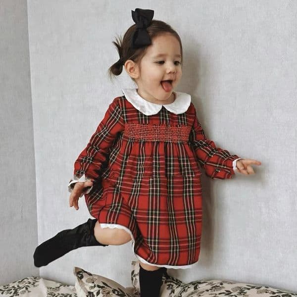 2025 Baby Girls Dress Christmas Red Plaid Cute Birthday Princess Children Dress Exquisite 16 Years Old Sweet Girls Clothing 250917BJ