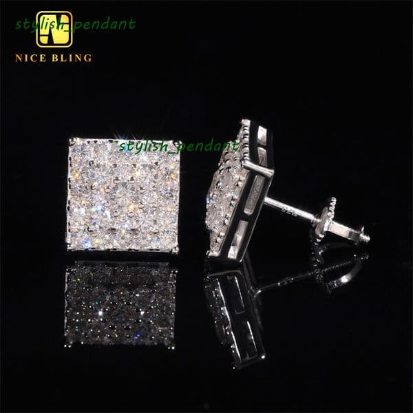 New Style Pass Diamond Tester GRA Certified VVS Diamond 925 Sterling Silver Square Moissanite Stud Earrings