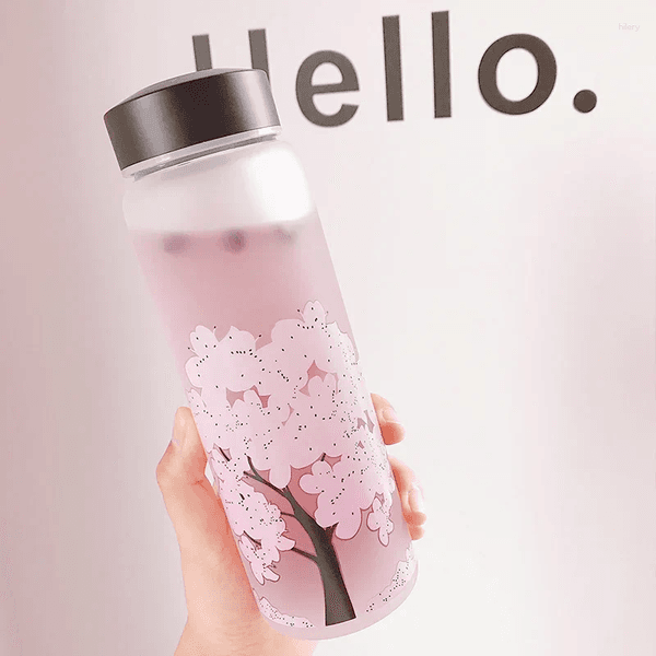 Water Bottles 420/600/1000ML Cherry Gradient Color Glass Bottle Cute Fashion Sport Drink Gift Cups For Kids Girl Student