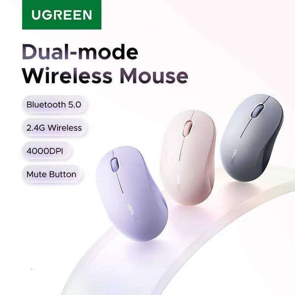 UGREEN Wireless 2.4G & Bluetooth Dual Mode, 4000Dpi 4-Level Adjustable, Silent Click, Portable Ergonomic Mouse For Laptop