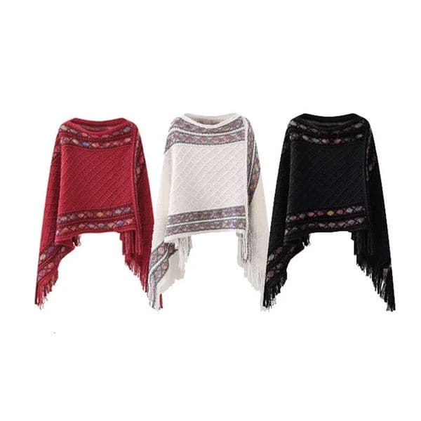 Warm Knitted Shawl Comfortable Breathable Tassel Capes Holiday Travel Personalized Cowl Neck Wrap Ponchos Casual Outerwear 250917