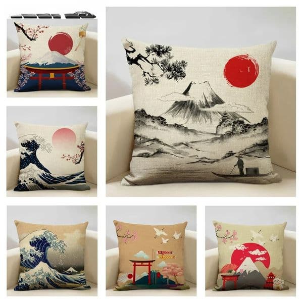 Japan Mount Fuji Ukiyo-e Retro Cushion Cover Sofa Pillowcase Home Decor Throw Pillow Case 45x45cm